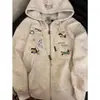 Sudadera Gris para Mujer 2025 Nueva Primavera y Otoño Linda Estudiante Dachshund Cárdigan con Cremallera Estilo Preppy Chaqueta