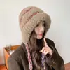 2025 Estilo Coreano Otoño e Invierno Sombrero de Lana Rayado Nuevo Felpa Protección para Orejas Moda Lei Feng Cálido Sombrero Tejido