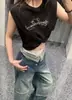 Top Corto Ann26 con Pedrería Retorcida sin Mangas para Mujer, Camiseta sin Mangas de Cintura Alta Corta Ajustada Adelgazante para Verano