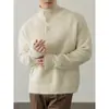 Suéter de cuello alto abotonado reversible estilo old money para otoño e invierno para hombre, estilo coreano, guapo, color liso, suéter casual versátil