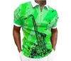 Camisa Polo Masculina Listrada com Estampa Digital de Verão Nova Moda Europeia e Americana com Botões em Estoque