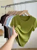 Camiseta de cuello redondo de Tencel Lenzing Modal para mujer, top de verano, 2026 corte ajustado, seda de hielo fresca, hombro normal, manga corta
