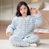 Pijama de lã coral de inverno para meninas, novo estilo outono, gola alta, conjunto de loungewear com zíper para estudantes do ensino fundamental e crianças