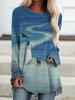 2023 Europeu e Americano novo pulôver feminino manga comprida abstrato impresso em 3D solto em torno do pescoço urbano casual feminino camiseta