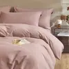 Juego de cama de cuatro piezas de algodón cepillado grueso Clase A, funda de edredón de algodón puro de alta gama, juego de sábanas de tres piezas de color liso cálido para otoño e invierno