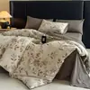 Conjunto de quatro peças de algodão puro espesso de alta gramatura e linho original estilo ins retrô com estampa floral de gaze plissada conjunto de três peças para dormitório