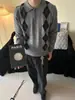 Suéter Tricô Jacquard Acolchoado Estilo Old Money para Homens, Tricô de Inverno com Gola Polo Retrô Americano de Alta Inteligência