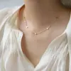 Cadena Lisa Apilada de Trébol de Cuatro Hojas de la Suerte, Cadena para Clavícula Simple y Compacta, Acero de Titanio, Conserva el Color, Versátil, Collar de Estrella de Cuatro Puntas de Lujo Accesible