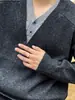 Suéter Patchwork de Cuello V Falso de Dos Piezas Estilo Retro Americano para Hombre, Top de Punto con Cuello Polo Estilo Old Money Perezoso de Otoño e Invierno