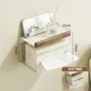 Caja de Pañuelos Estilo Crema de Madera Natural para Baño de Hotel, Inodoro, Lavabo, Portarrollos de Papel Higiénico, Almacenamiento de Pared sin Taladro