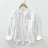 2115 Camisa de Lino con Cuello Alto de Manga Larga Casual Holgada Elegante Estilo Japonés Fresca Literaria Camisa de Lino Envío Directo
