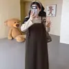Pronta Entrega Vestido de Maternidade Outono Inverno Estilo Japonês Coreano Soltinho Feminino Redutor de Idade Blusa Listrada Macacão de Trabalho Conjunto de Duas Peças