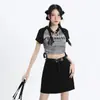 Falda casual estilo traje gris para mujer, nuevo modelo verano 2026, falda de línea A de cintura alta adelgazante, falda corta para mujeres petite