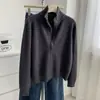 Cárdigan de Estilo Old Money con Cuello Alto y Doble Cremallera para Mujer, Suéter de Punto de Diseñador con Tachuelas y Patrón de Canalé, Abrigo Cálido para Primavera y Otoño
