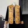 Novo Conjunto de Primavera Estilo Chinês da Mamãe: Elegante Top Jacquard com Gola Alta e Botões Conjunto de Três Peças para Mulheres de Meia-Idade e Idosas
