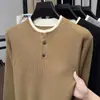 Estilo Old Money Novo Suéter de Gola Redonda Estilo Primavera e Outono Moda Malha Confortável Solto Casual Manga Longa Camada Base Top Tendência
