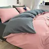 Japonés INS Simple Agradable a la Piel Color Sólido Lavado Juego de Cama de Cuatro Piezas Funda Nórdica Sábana Bajera Sábana Plana Juego de Tres Piezas para Dormitorio de Estudiante 4