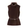 Comercio Exterior Transfronterizo 2026 Primavera Nuevo Estilo Europeo y Americano Elegante Chaleco sin Mangas con Cinturón y Cuello Alto Efecto Piel Sintética para Mujer