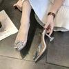 202 Sandalias de Tacón Alto Transparentes de Cristal con Pedrería Estilo Coreano Zapatos de Mujer Tacón Fino Talla Grande 43 Sandalias de Mujer de Verano