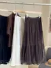 Falda midi plisada de malla y terciopelo patchwork para mujer, nueva colección otoño/invierno 2026, de cintura alta, falda acampanada adelgazante