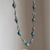 Nuevo Collar de Cerámica Azul con Cuentas Estilo Chino para Mujer Estilo Étnico Colgante Trenzado Cadena Larga para Suéter Collar de Alta Gama
