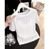Blusa de Tricô Curta Branca com Mangas Curtas Estilo Coreano para o Trabalho de Verão Nova Chegada Emagrecimento Design Elegante Top