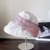 Elegante Chapéu Balde Fashion com Laço Color-Blocking para Mulheres, Chapéu de Verão Leve Respirável em Seda Sintética com Proteção Solar