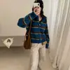 Suéter de Punto con Capucha y Bloques de Color a Rayas Estilo Perezoso Casual para Otoño e Invierno Chaqueta Cárdigan Versátil para Mujer