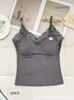 Top Regata Feminino com Renda em V Escovado com Bojo para Mulheres, Roupa Íntima Estilo Garota Picante, Camisola Camiseta Térmica para Mulheres