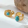 Joyería Taina transfronteriza europea y americana de acero inoxidable y piedra natural, collar con colgante de turquesa de moda, sensación de lujo ligero y alta gama al por mayor