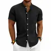 Venta al por mayor transfronteriza estilo americano de verano lino casual para hombre hawaiana simple retro cuello mao manga corta camisa cárdigan para hombre
