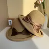Sombrero de Paja de Ala Ancha con Lazo Estilo Sun Li, Protección Solar Primavera y Verano, Sombrero de Pescador Plegable Ajustable para Playa para Mujeres