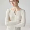 Bai Cai Rong 100% Caxemira Pura Outono/Inverno Novo Cardigan de Tricô com Gola V Canelado Suéter de Tricô Jaqueta Slim-fit com Botões