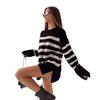 Suéter de Punto Transfronterizo Europeo y Americano para Mujer 2025 Otoño e Invierno Nuevo Casual Rayado Holgado Cuello Redondo Chaqueta de Punto para Mujer
