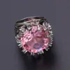 Sanjie desea el anillo de cristal rosa incrustado más vendido, nuevo, anillo de diamante con forma de rama exagerada creativa para mujer, estilo europeo y americano
