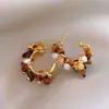 Pendientes de Ojo de Tigre Retro Maillard con Cuentas en Forma de C, Toque de Lujo Ligero y de Gama Alta, Pendientes de Moda y Versátiles para Mujer