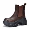 Botas curtas de couro genuíno fundo grosso outono e inverno Novas botas de tubo de fumaça grossas forradas de lã plataforma impermeável pequenas botas de salto alto retrô all-match
