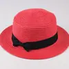 Sombrero de Sol de Verano Estilo Coreano para Madre e Hija con Lazo Ala Plana Protección Solar Sombrero de Paja Exterior Plano Plegable Sombrero de Sol