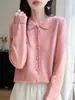 Suéter de punto para mujer 100% lana tejido a mano con ganchillo, calado, cuello polo, delicado y suave, corte holgado, adecuado para ir al trabajo, top de meter