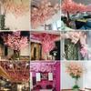 Ramas Simuladas de Flor de Cerezo, Ramas de Flor de Durazno, Decoraciones de Pared para Bodas y Año Nuevo, Hojas Verdes de Árbol Artificial, Enredaderas, Flores, Arreglo de Boda con Tubo