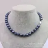 Collar de Perlas Redondas Tahitianas Imitación Color Zafiro Negro Elegante Gama Alta Versátil Cadena para Suéter Cadena Clavicular Venta al por Mayor