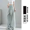 Pantalones de Trabajo de Secado Rápido Azul Marino Estilo Americano para Mujer, Nuevos Verano 2026 Cintura Alta Ajustados Pierna Ancha Deportivos Petite