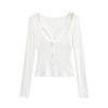 Camiseta Sexy Ajustada de Manga Larga Pure Lust para Mujer Nueva Primavera 2025 Empalme de Encaje Camisa Base Real de Dos Piezas