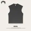 Verão 2025 Estilo Americano Street Algodão Liso Fio Duplo Borda Desfiada Camiseta de Manga Curta Colete Top Roupa Masculina