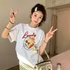 Camiseta Retro Americana para Mujer, Manga Corta, Nuevo Estilo 2026, Blanca, Corte Holgado, Algodón Puro, Manga Media, Top con Sentido de Diseño de Nicho