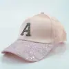 Boné de Baseball com Lantejoulas e Strass de Letra para Primavera e Verão, Proteção Solar, Boné Feminino, Boné com Aba, Tendência