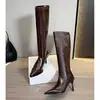 Botas altas de tacón apilado color café para mujer, nuevas botas de jinete ajustadas de punta para otoño e invierno 2026