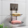 Shuangqing soporte para jabón doble capa sin perforaciones para el hogar baño hierro negro jabonera montada en la pared jabonera escurridora 3335