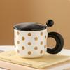 Taza de Cerámica de Puntos Geométricos Taza para Desayuno con Cuchara Taza de Agua de Cerámica Taza de Café Caja de Regalo Regalo de Acompañamiento