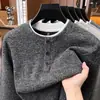 Sudadera de Lana Estilo Old Money para Hombre, Moda Casual Otoño 2026 Color Sólido Pullover Cuello Redondo Capa Base Sudadera para Hombre